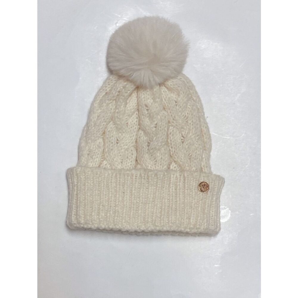 Anne Klein Cozy Cream Cable Knit Pom Beanie for Kids